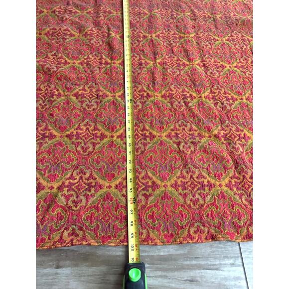 VTG 1970s Damask Bedspread Red Brocade Fringe Edging 78"x100" Boho Full Bedding - Picture 11 of 14